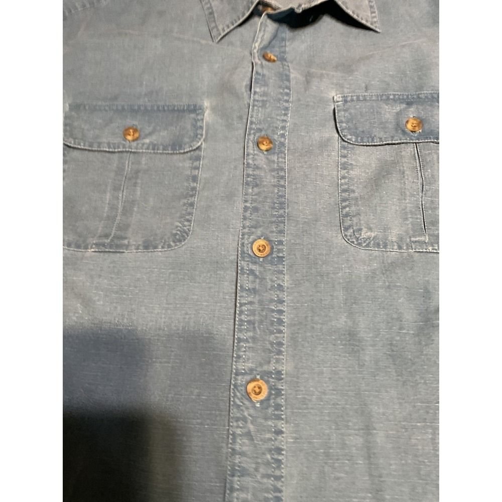 2 Red Head Brand Co Mens short sleeve Button Shirt Blue Chambray Workwear Size L
